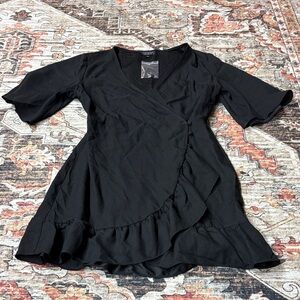 NEW Topshop Black Ruffle Mini Dress with Flutter Sleeves Sz 8